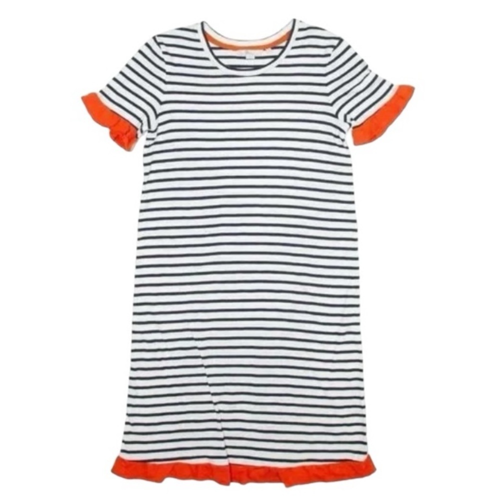 Boden Emily Blue White Striped Ruffle Cotton Dress Size 8 Nautical Coastal